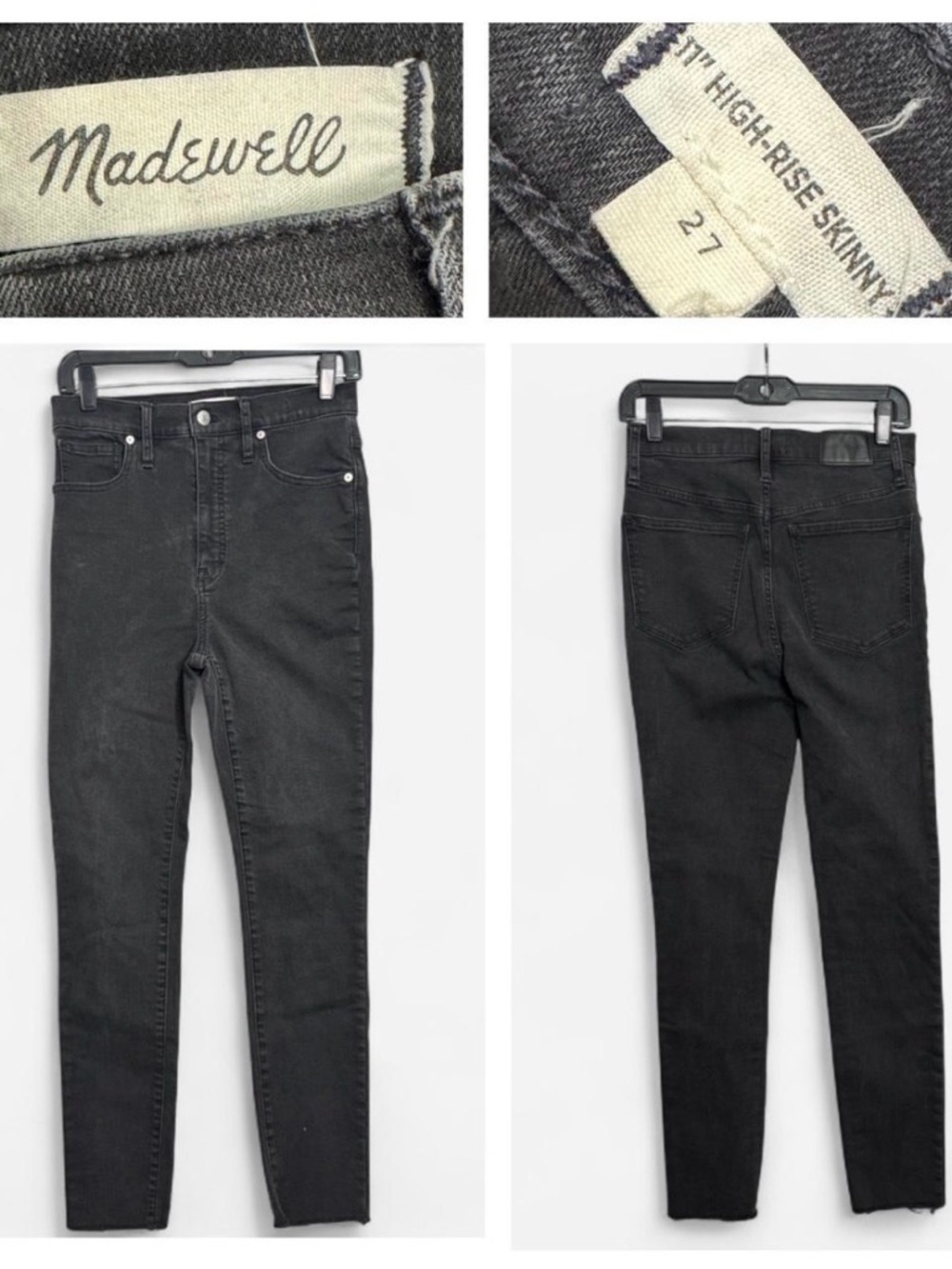 Madewell 11" High Rise Skinny Jeans Black Denim‎ Raw Hem Sz 27 Punk Streetwear